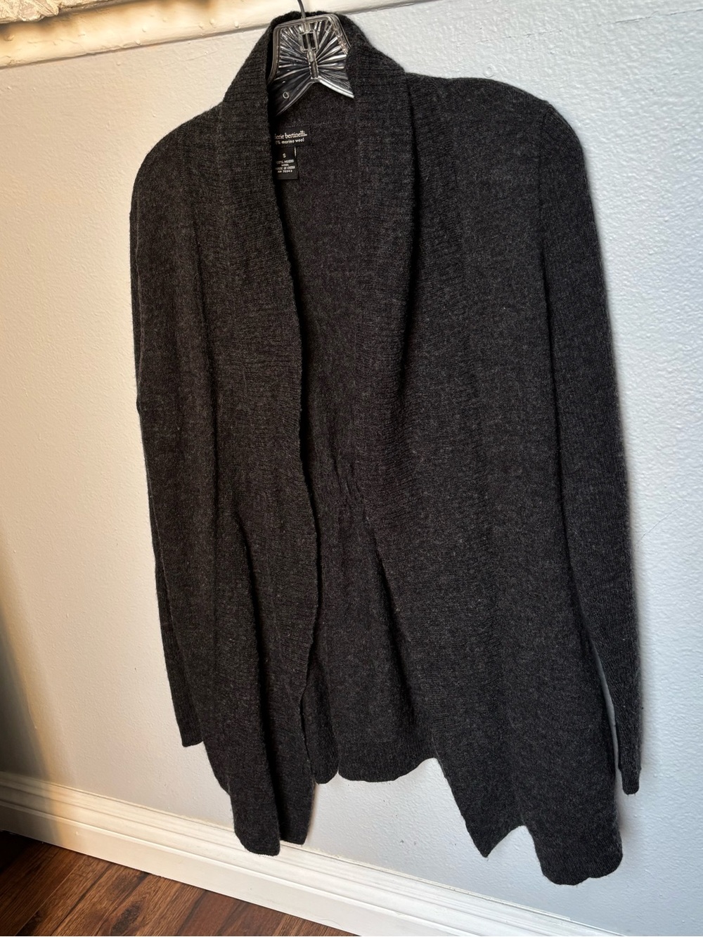 Valerie Bertinelli 100 % Merino Wool Charcoal Open Front
Cardigan SZ S